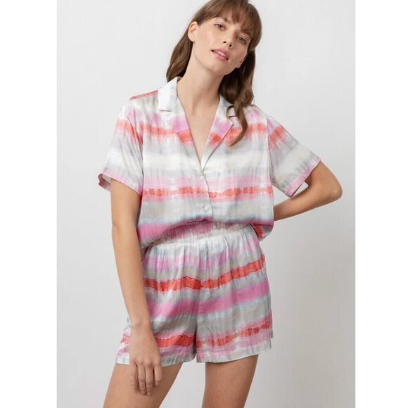 Rails Maui Satin Button Up Shirt and Leighton Short Matching Set Pint White M - Picture 13 of 13